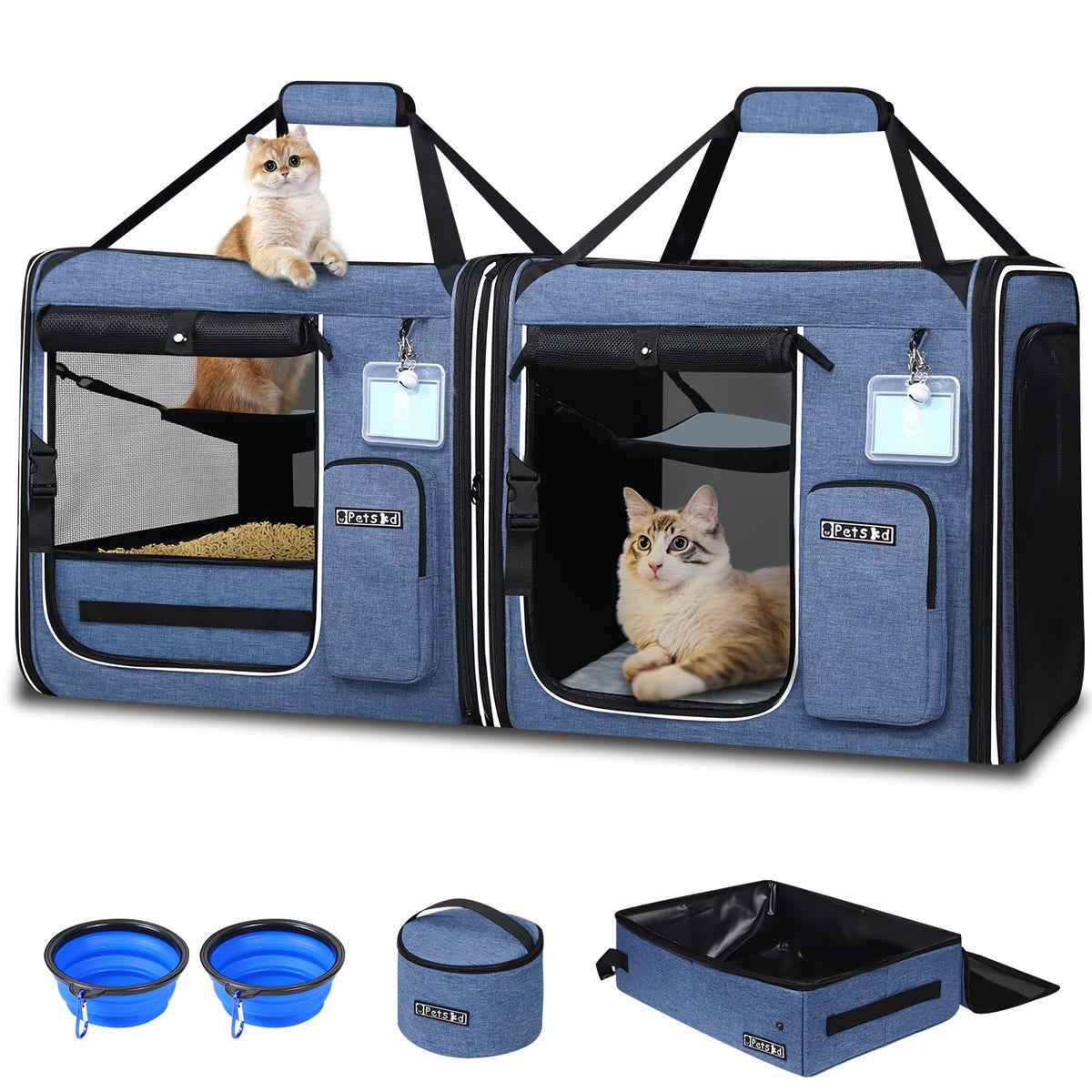 Double Cat Car Carrier with Litter Box | 38" Extra Large